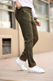 Düğmesiz Düz Kumaş Haki Jogger Pantolon