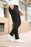 Düğmesiz Düz Kumaş Siyah Jogger Pantolon