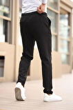 Düğmesiz Düz Kumaş Siyah Jogger Pantolon