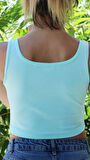 Kadın Bebe Mavisi Basic Ribana Atlet Crop – Likralı Spor Üst