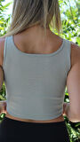 Kadın Gri Basic Ribana Atlet Crop – Likralı Spor Üst