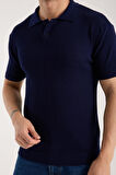 Erkek Polo Yaka Düz Dokulu Lacivert Kısa Kollu Triko Tişört