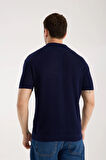 Erkek Polo Yaka Düz Dokulu Lacivert Kısa Kollu Triko Tişört