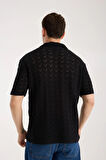 Erkek Polo Yaka Siyah Zigzag Desenli Kısa Kollu Triko Tişört