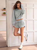 Kadın Gri Taşlı Kısa Bel Crop Tek Omuz Sweatshirt – Şık ve Rahat