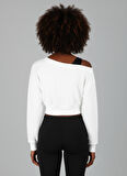 Askılı Modern Basic Omuzu Açık Beyaz Sweatshirt | Reglan Kol Kesim