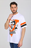 Oversize Kurt Desenli Beyaz T-shirt