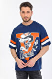 Oversize Kurt Desenli Mavi T-shirt