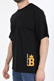 Oversize Minimal Tasarım Detaylı Siyah T-shirt