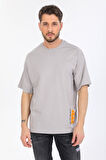 Oversize Minimal Tasarım Detaylı Gri T-shirt