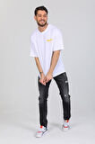 Oversize New Age Yazılı Beyaz T-shirt