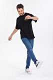 Oversize New Age Yazılı Siyah T-shirt