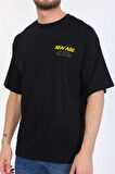 Oversize New Age Yazılı Siyah T-shirt