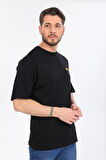 Oversize New Age Yazılı Siyah T-shirt