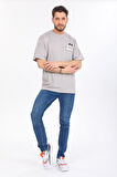 Oversize Mickey Mouse Logolu Gri T-shirt