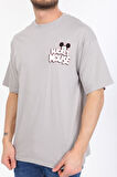 Oversize Mickey Mouse Logolu Gri T-shirt