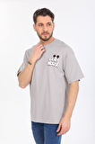 Oversize Mickey Mouse Logolu Gri T-shirt