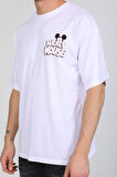 Oversize Mickey Mouse Logolu Beyaz T-shirt