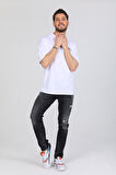 Oversize Mickey Mouse Logolu Beyaz T-shirt