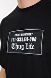 Oversize Thug Life Yazılı Siyah T-shirt