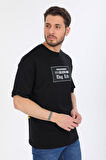 Oversize Thug Life Yazılı Siyah T-shirt