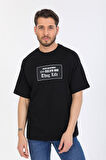 Oversize Thug Life Yazılı Siyah T-shirt