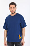 Oversize Minimal Tasarım Detaylı Mavi T-shirt