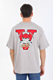 Oversize Hırsız Desenli Gri T-shirt