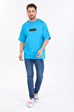 Oversize Logo Ve Istanbul Yazılı Mavi T-shirt