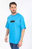 Oversize Logo Ve Istanbul Yazılı Mavi T-shirt