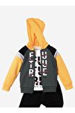 Future Baskılı Kapüşonlu Pamuk Bebek Takım 3’lü Takım hırka Sweatshirt Alt