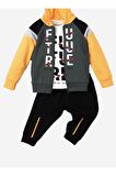 Future Baskılı Kapüşonlu Pamuk Bebek Takım 3’lü Takım hırka Sweatshirt Alt