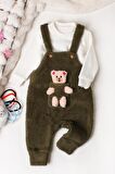 Kışlık Tatlı Peluş İkili Takım Bebek Oyuncaklı Salopet Sweatshirt