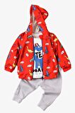 Dinazor Desenli Kapüşonlu İçi Pamuklu yağmurluk Bebek Takımı