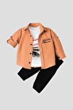 Erkek Bebek Spor Gömlek Takım Pantolon Üst Sweatshirt Üçlü TakIm Pamuklu Takım