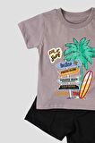 Palmiye Bakılı Tişört Ve Kapri 2'li Takım