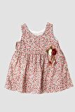 Şapkalı Küçük  Çiçek Desenli Kalın Askılı Kız Bebek Elbisesi