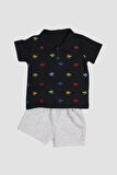 Kurbağa Desenli Polo Yakalı 2'li Alt Üst Takım