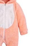 Kışlık Tatlı Peluş Kapüşonlu Ayıcık Nakışlı Bebek Çocuk Welsoft Tulum