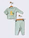 %100 Pamuklu  Fitilli Yenidogan Unisex  Kiz Erkek Pamuk Desenli  2'li Bebek Pijama Takımı