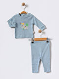 %100 Pamuklu  Fitilli Yenidogan Unisex  Kiz Erkek Pamuk Desenli  2'li Bebek Pijama Takımı