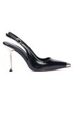 Kadın Stiletto Sivri Burun Metal Burun Detaylı Arkası Açık Topuklu Ayakkabı Violeta Siyah
