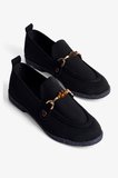 Kadın Triko Loafer Babet Gold Detaylı Ares Siyah