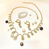 Gerdanlık ve Küpe Set Takım 14 Ayar Altın HD VİDEOLU