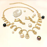 Gerdanlık ve Küpe Set Takım 14 Ayar Altın HD VİDEOLU