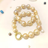 Gemici Kilitli Barok İnci Gerdanlık Kolye 14 Ayar Altın HD VİDEOLU