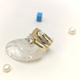 Bitişik Alyans Tek Taşlı Yüzük 14 Ayar Altın HD VİDEOLU