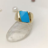 Turkuaz Rengi  Mineli Yüzük 14 Ayar Altın HD VİDEOLU