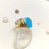 Turkuaz Rengi  Mineli Yüzük 14 Ayar Altın HD VİDEOLU