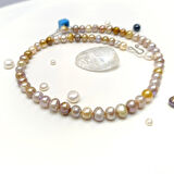 Mix Renkli Dorika Toplu Gerçek İncili Gerdanlık Kolye 14 Ayar Altın HD VİDEOLU